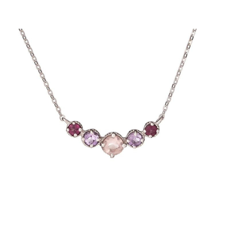 Collier avec multipierres multicolores, en argent rhodié 925, longueur 42 + 3 cm