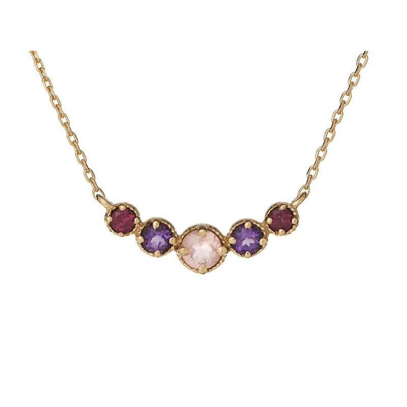 Collier avec multipierres multicolores, en argent doré 925, longueur 42 + 3 cm