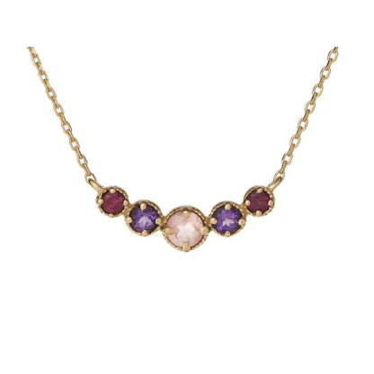 Collier avec multipierres multicolores, en argent doré 925, longueur 42 + 3 cm