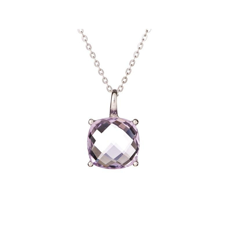 Mor ametistli kolye, 925 rodyum kaplama gümüş, uzunluk 42 + 3 cm