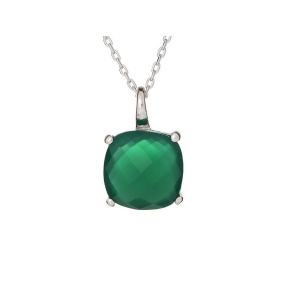 Colar com almofada de ônix verde natural, em prata banhada a ródio 925, comprimento 42 + 3 cm