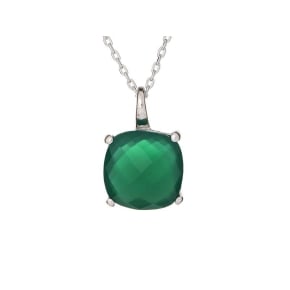 Collier avec onyx vert naturel coussin, en argent rhodié 925, longueur 42 + 3 cm
