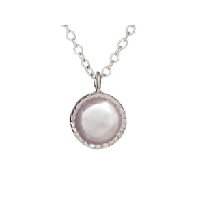 Collana con quarzo rosa naturale tondo, in argento 925 rodiato, lunghezza 42+3cm