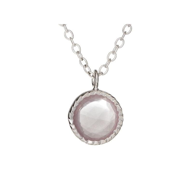 Halsketting met ronde natuurlijke rozenkwarts, in 925 gerhodineerd zilver, lengte 42+3cm