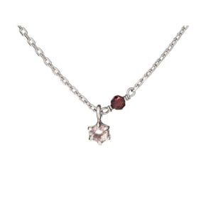 Collana con quarzo rosa e granato, in argento 925 rodiato, lunghezza 42+3 cm