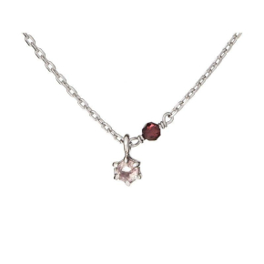 Collar con cuarzo rosa y granate, en plata 925 rodiada, largo 42 + 3 cm