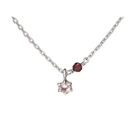 Colier cu cuarț roz și granat, din argint 925 rodiu, lungime 42 + 3 cm