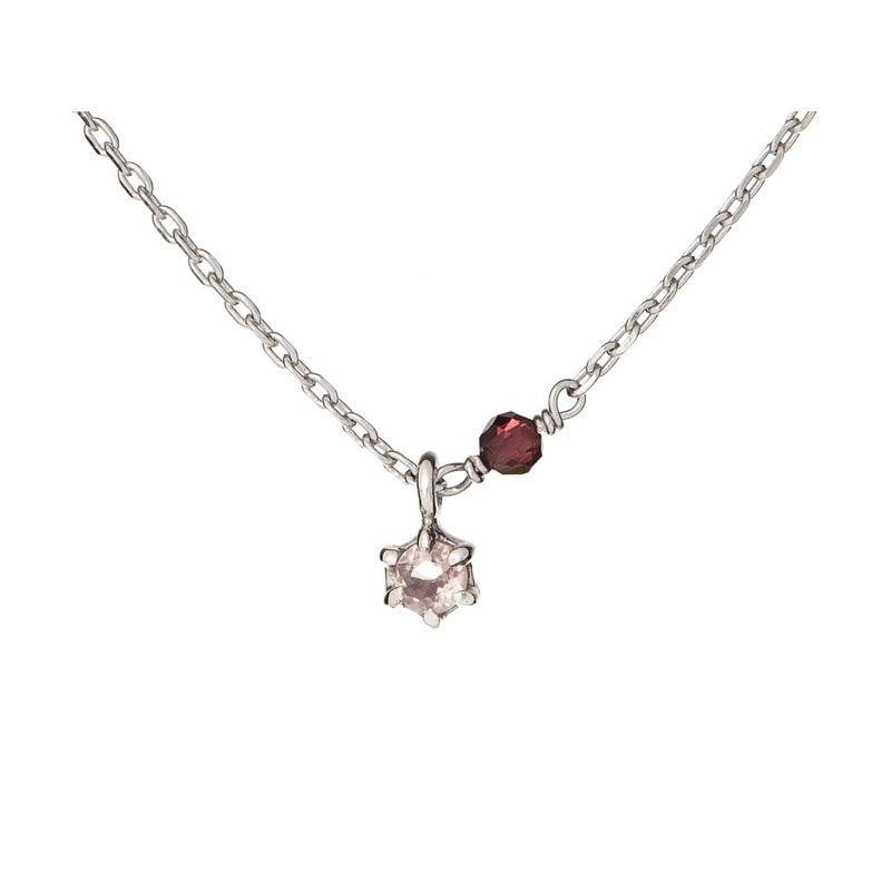 Colier cu cuarț roz și granat, din argint 925 rodiu, lungime 42 + 3 cm