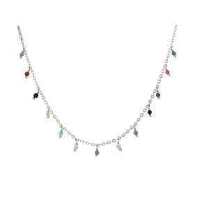 Halsketting met veelkleurige meerkleurige stenen, in 925 gerhodineerd zilver, lengte 40 + 3 cm