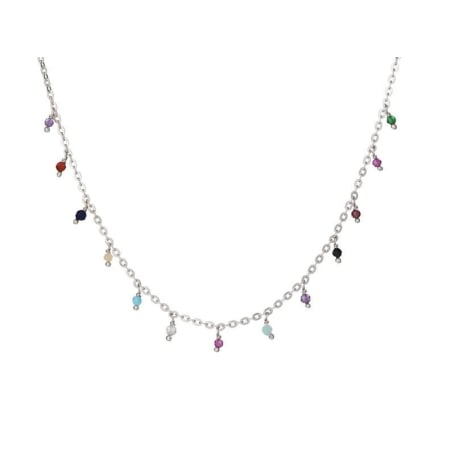 Halsketting met veelkleurige meerkleurige stenen, in 925 gerhodineerd zilver, lengte 40 + 3 cm