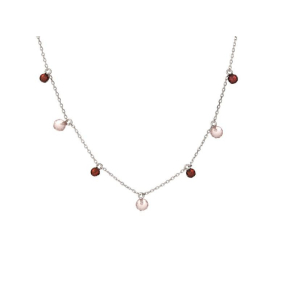 Necklace with rose quartz and garnet, in 925 rhodium silver, length 40+3cm