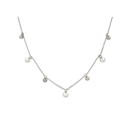 Collier avec pierre de lune et labradorite, en argent rhodié 925, 40+3cm