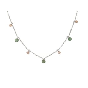 Halsketting met roze maansteen en aventurijn, in 925 gerhodineerd zilver, 40+3cm