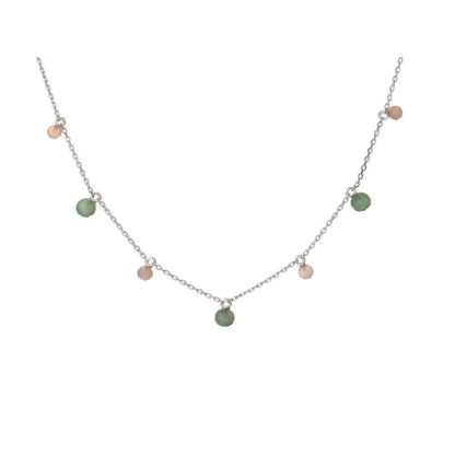 Collana con pietra di luna rosa e avventurina, in argento 925 rodiato, 40+3cm