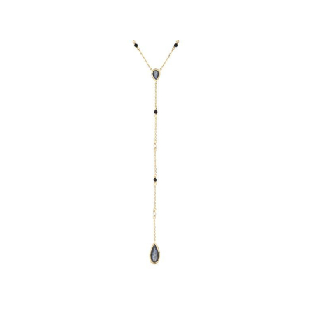Collier avec multipierres multicolores, en argent doré 925, longueur 40 + 5 cm