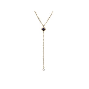 Colar com lápis-lazúli e pérolas, em prata dourado 925, comprimento 50 + 10 cm