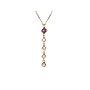 Colar com granada e quartzo rosa, em prata dourado 925, comprimento 40 + 5 cm