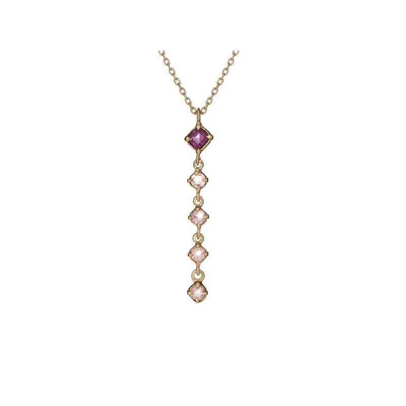 Necklace with garnet and rose quartz, in 925 gold plated silver, length 40 + 5 cm