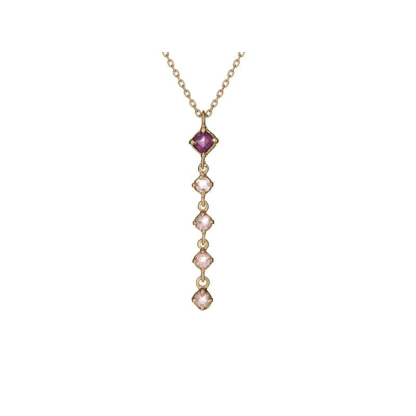 Collana con granato e quarzo rosa, in argento dorato 925, lunghezza 40+5 cm
