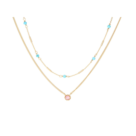 Collana con turchesi e tormaline, in argento dorato 925, lunghezza 40+5 cm