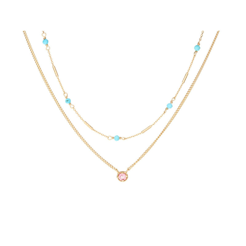Collana con turchesi e tormaline, in argento dorato 925, lunghezza 40+5 cm