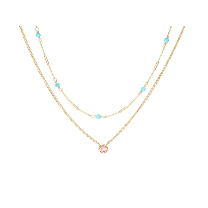 Necklace with turquoise and tourmaline, in 925 gold plated silver, length 40 + 5 cm