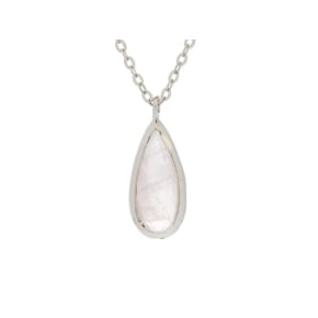 Collana con goccia di quarzo rosa, in argento 925 rodiato, lunghezza 42+3 cm