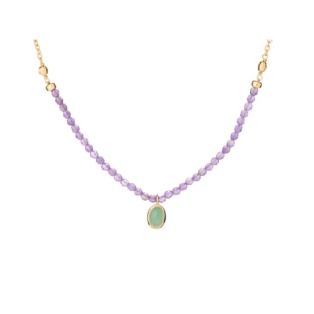 Collana con avventurina e ametista, in argento dorato 925, lunghezza 40+5 cm