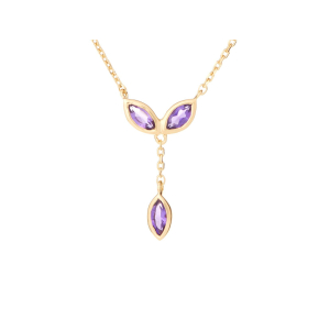 Collier avec améthyste violette, en argent doré 925, longueur 40 + 5 cm
