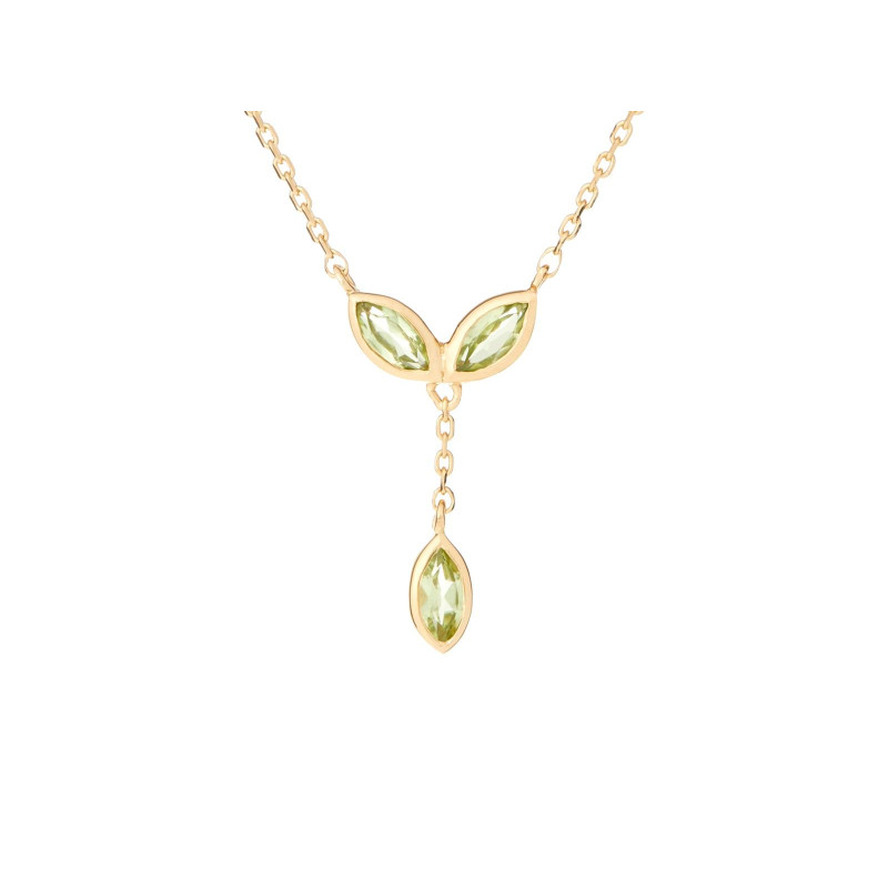 Collar con peridoto verde natural, en plata dorado 925, largo 40 + 5 cm