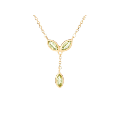 Collar con peridoto verde natural, en plata dorado 925, largo 40 + 5 cm