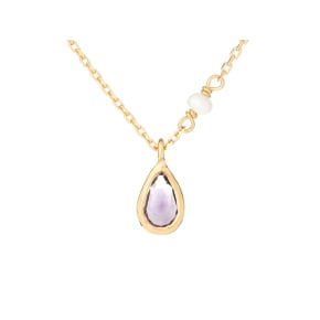 Halskette mit Amethyst und Perlen, aus 925er vergoldeter Silber, Länge 40 + 5 cm