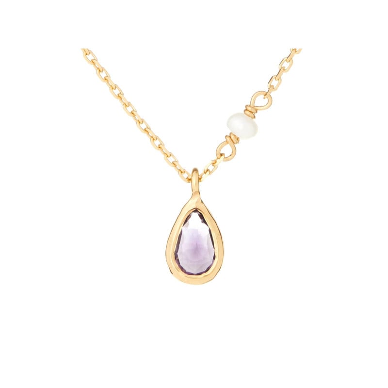 Halskette mit Amethyst und Perlen, aus 925er vergoldeter Silber, Länge 40 + 5 cm