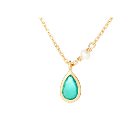 Collier avec onyx vert naturel, en argent doré 925, longueur 40 + 5 cm