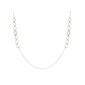 Necklace with natural blue chalcedony, in 925 rhodium silver, length 70 cm