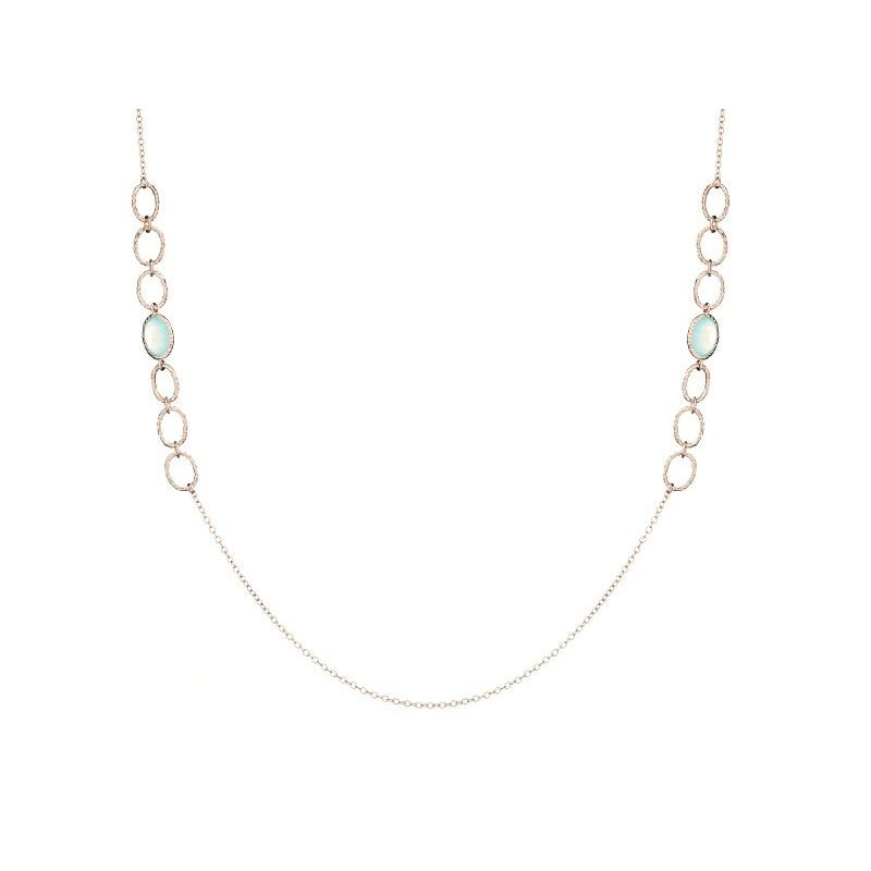 Collier avec calcédoine bleue naturelle, en argent rhodié 925, longueur 70 cm
