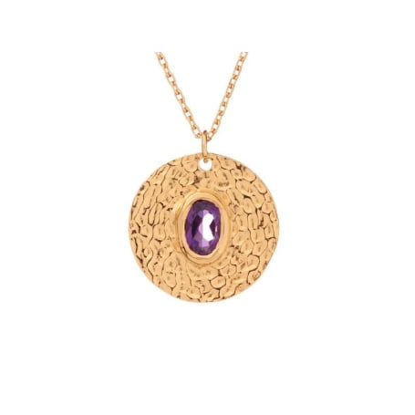 Colar com ametista roxa, em prata dourado 925, comprimento 42 + 3 cm