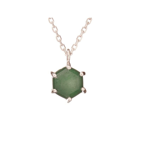 Collier avec aventurine verte, en argent rhodié 925, longueur 42 + 3 cm