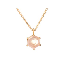 Collana con quarzo rosa naturale, in argento dorato 925, lunghezza 42+3 cm