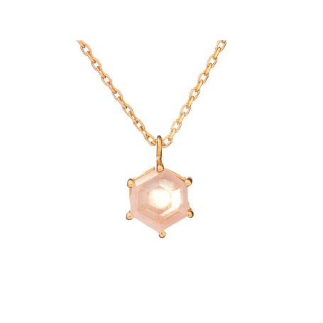 Doğal pembe kuvarslı kolye, 925 altın gümüş, uzunluk 42 + 3 cm