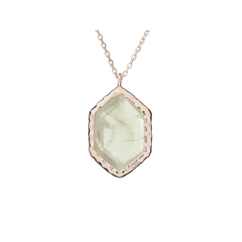 Collana con prehnite verde naturale, in argento 925 rodiato, lunghezza 42+3 cm