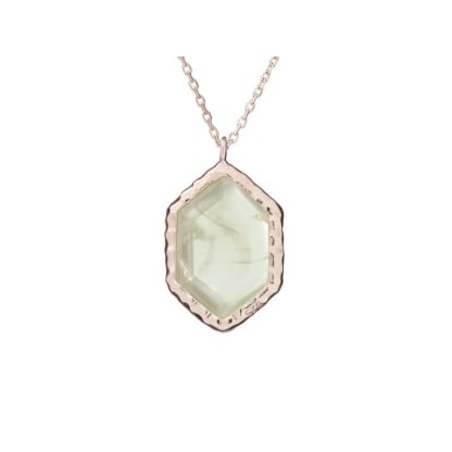 Collana con prehnite verde naturale, in argento 925 rodiato, lunghezza 42+3 cm