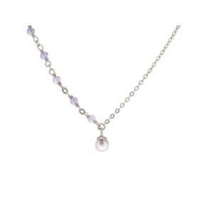 Collar con amatista y cuarzo rosa, en plata 925 rodiada, largo 42 + 3 cm