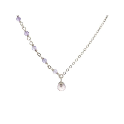 Collar con amatista y cuarzo rosa, en plata 925 rodiada, largo 42 + 3 cm