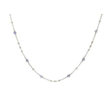 Halsketting met natuurlijk blauw ioliet, in 925 gerhodineerd zilver, lengte 42 + 3 cm