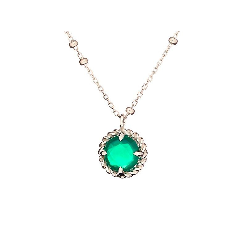 Collar circular con ónix verde natural, plata 925 rodiada, 40 + 3 cm