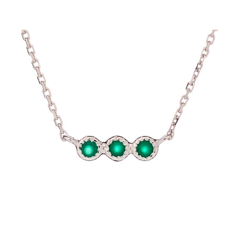 Collier avec onyx vert naturel rond, en argent rhodié 925, longueur 40 + 3 cm