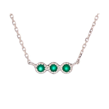 Collier avec onyx vert naturel rond, en argent rhodié 925, longueur 40 + 3 cm