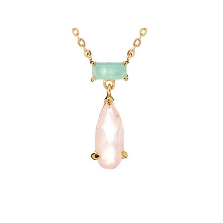 Collar con amazonita natural y cuarzo rosa, plata dorado 925, 42+3 cm