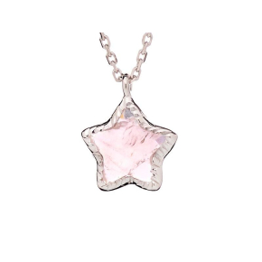 Star necklace with natural rose quartz, 925 rhodium silver, 40 + 3 cm